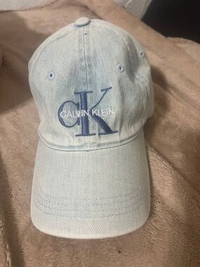 Calvin Klein Kids Pale Blue Denim-Style Cap with Navy CK Logo